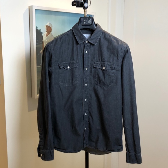 Cuisse de Grenouille Men's Charcoal Chambray Shirt, Size Large - Picture 1 of 3